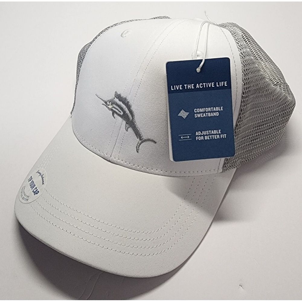 Tommy Bahama Golf Hat Tip Your Cap‎ White Gray Marlin Mesh Back Snapback Cap NWT